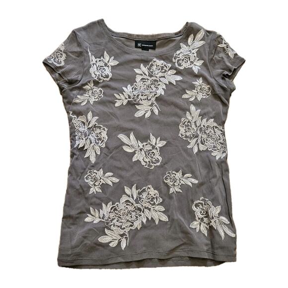 INC International Concepts Mesh Floral Top Women L Beige Grunge Cottage Boho Y2K - Picture 1 of 8
